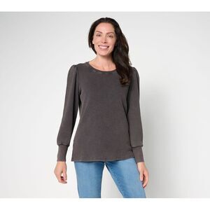 Maya J Women's Top Sz S Snow Washed Waffle Knit Crew Neck Black A707202